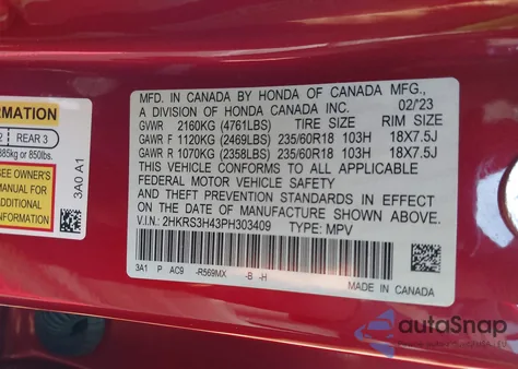 2023 Honda Cr-V Ex 2Wd из США, поврежденный, VIN 2HKRS3H43PH303409